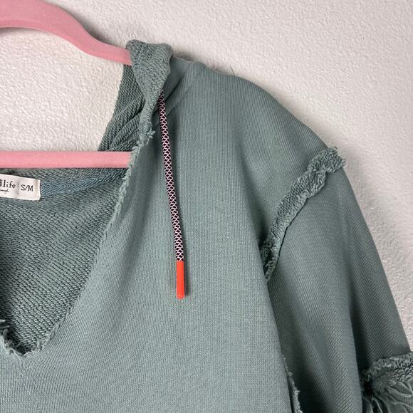 Natural Life Cotton Weekend Hoodie Bay Green Distressed Raw Hem Pullover - Picture 7 of 8